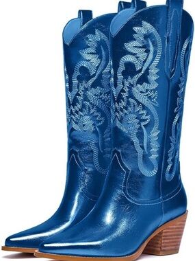 Metallic Blue Women's Western Cowboy Boots